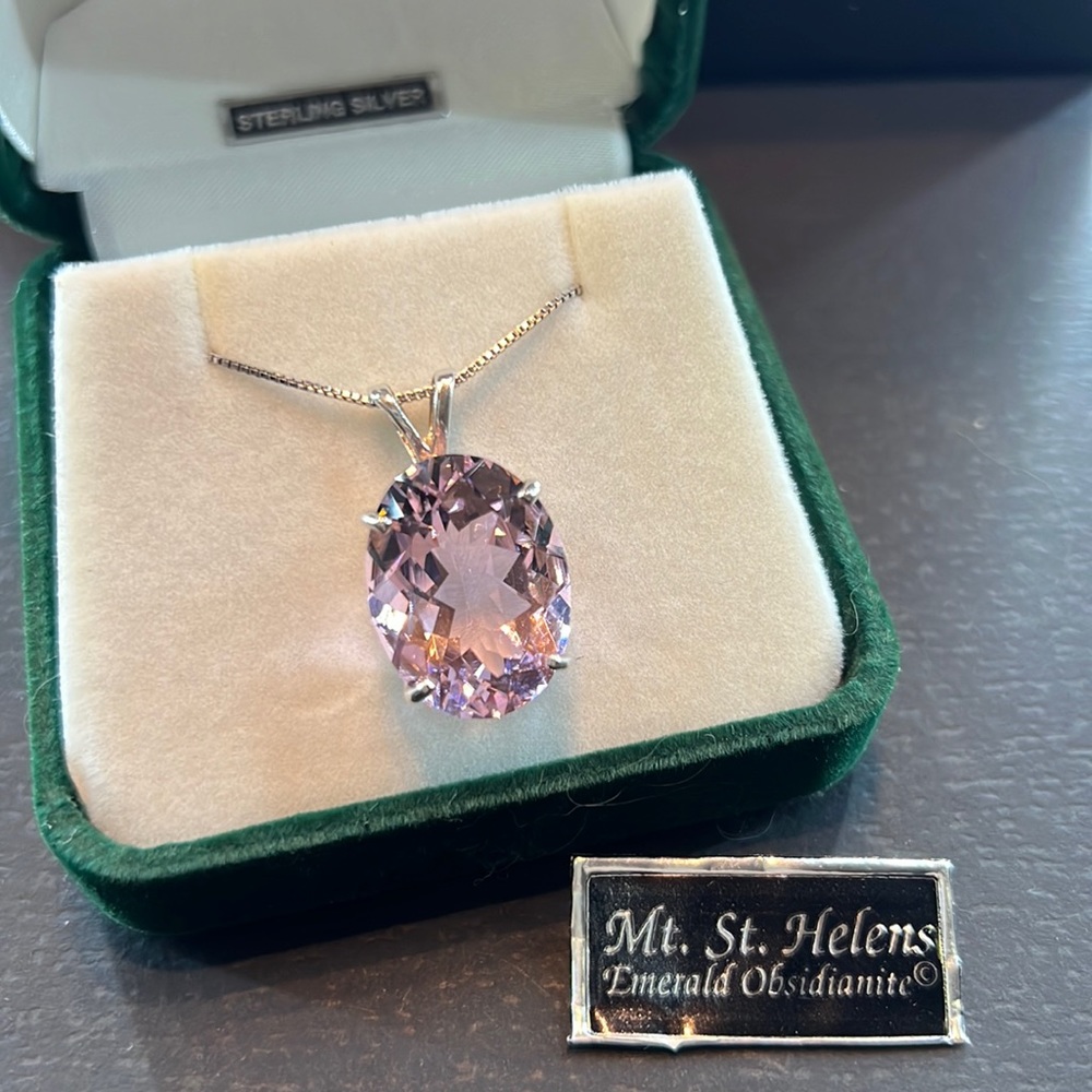 ⭐ RARE 16 CT Mt. St. Helens Pink Emerald Obsidianite Pendant – Sterling Silver